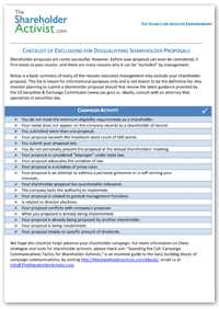 TheShareholderActivist - Free Checklist of Exclusions Disqualifying Shareholder Proposals